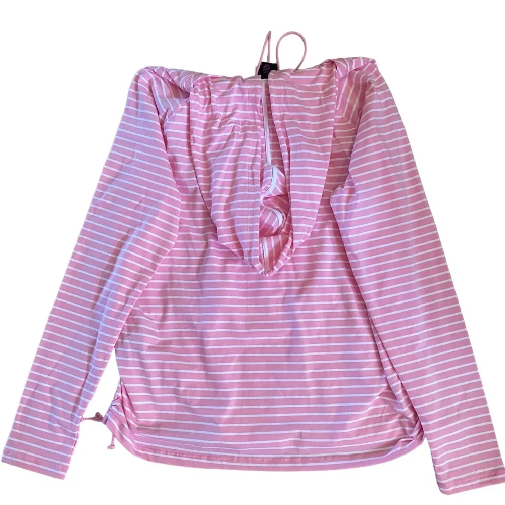 NWT Ralph Lauren Pink White Striped Pullover Sweatshirt Hoodie Women's XL - Picture 5 of 6